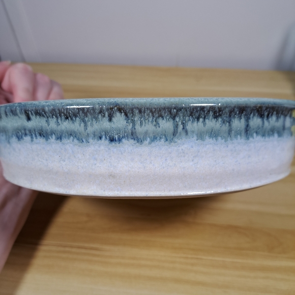 Signed Lee Segal Art Pottery Bowl Plate Display Tray 9" Blue Speckled Drip - Picture 4 of 9